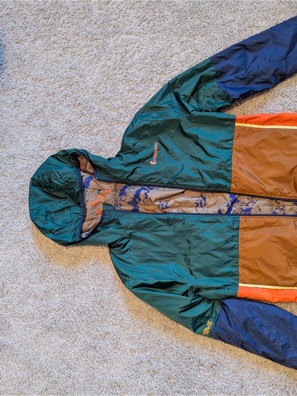 Teva Green Brown Blue Colorblock Hooded Jacket